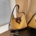 Borsa tote retrò in tela kaki con finiture marroni e fibbia dorata elegante - Cachi