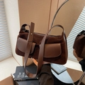 Borsa sottobraccio retrò marrone scuro opaco ad alta capacità con tasche anteriori - Marrone