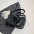 Minimalist black PU leather shoulder bag with adjustable strap and golden buckle - Black without Pendant