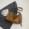 Minimalist brown hobo shoulder bag in premium textured PU leather with adjustable strap - Brown No Pendant