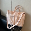 Pale pink large capacity nylon tote bag with adjustable shoulder strap and dual handles - Pink