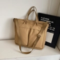 Khaki large capacity tote bag with dual front pockets and adjustable shoulder strap - Khaki