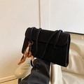 Retro black matte shoulder bag with bohemian charm and double slim straps - Black