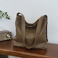Bolso bombonera vintage marrón de gran capacidad con correa ancha y estilo retro - Caqui
