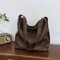 Bolso Hobo marrón oscuro de gran capacidad con textura de lichi para estilo casual - Marrón