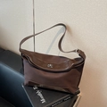 Vintage brown nylon and patent leather tote bag with silver square buckle - Coffee
