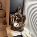 Sac cabas rayé en peluche avec écusson chien et broderie rose young studio - Grand / Marron Grand