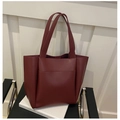 Elegant burgundy tote bag in premium faux leather with large front pocket for daily commute - Burgundy