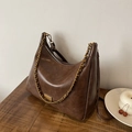 Deep brown retro faux leather hobo bag with a gold chain strap and polished finish - Dark Brown