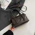 Vintage dark brown leather baseball tote bag with gold lettering and adjustable strap - Coffee without Pendant