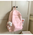 Detail of light pink backpack with cute letter prints and white cloud plush charm - With Charm / Pink