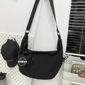 Borsa a tracolla nera in nylon a mezzaluna con portamonete rotondo staccabile - Nero