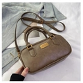 Chic retro brown pillow handbag for women with gold logo plate and adjustable strap - No Pendant / Khaki