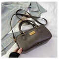 Dark grey Boston pillow bag with matte leather texture and gold hardware accents - No Pendant / Brown