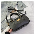 Fashionable black faux leather pillow bag with gold metal plate and adjustable strap - No Pendant / Black