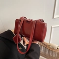 Vintage burgundy rectangle underarm bag in glossy finish with mini zipper pouch - Red