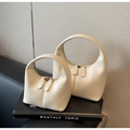 Minimalist beige PU leather mini handbags with semi-circular handles and double zippers - Large / Off White