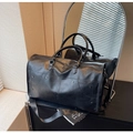 Bolso de viaje negro grande con textura de lichi y correa ajustable - Negro