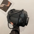 Bolso de hombro negro grande con múltiples bolsillos y cremalleras plateadas de moda - Negro