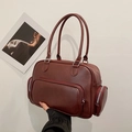 Bolso de hombro grande burdeos en cuero sintético estilo vintage con bolsillo lateral - Burdeos
