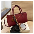 Retro burgundy suede handbag with gold star pendant and black white striped tassel - Wine Red (With Charm)
