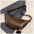 Retro dark brown crescent crossbody bag with wide grommet strap for casual daily use - No Pendant / Brown