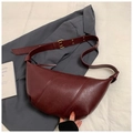 Vintage burgundy crescent dumpling bag with an adjustable wide strap and gold buckle - No Pendant / Red
