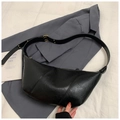 Minimalist vintage black faux leather crescent crossbody bag with an adjustable wide strap - No Pendant / Black