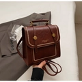 Vintage dark brown faux leather backpack with gold studs and litchi texture - No Pendant / Coffee