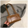 Vintage brown waxed leather shoulder bag with long handles in a classic rectangular shape - Brown No Pendant