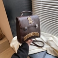 Mochila vintage marrón oscuro para mujer con parche de oso de peluche y letras JOLLY - Marrón
