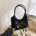 Classic black glossy leather underarm bag with bow detail and embossed lettering - Style 1 Black