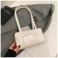 Creamy white rectangular shoulder bag in glossy faux leather with minimal retro style - White Without Pendant