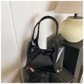 Elegant black glossy hobo bag for women with delicate bow detail and round silhouette - Style 2 Black