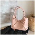 Sac à épaule en cuir PU rose clair avec nœud décoratif et deux poignées solides - Style 2 Rose
