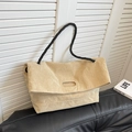 Borsa tote in velluto a coste beige con manici neri in corda intrecciata chic - Cachi