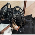 Sac à main bowling rétro noir avec coutures baseball et pendentif de sport - Noir (Avec Pendentif)