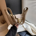 Chic beige textured leather hobo bag with knotted wide strap and golden metal buckle - Khaki