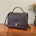 Sac à main carré en cuir café foncé vintage avec poignée et fermoir doré - Chocolat