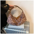 Retro leopard print underarm bag with brown leather strap and golden buckle detail - Leopard Brown