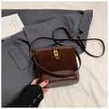 Retro dark brown bucket bag in suede and smooth leather with a golden metal twist lock - Frosted Coffee without Pendant