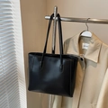 Borsa tote minimalista in pelle nera con manici lunghi per il pendolarismo quotidiano - Nero