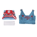 Driedelig Chucky clown cosplay kostuum met gestreept shirt en Good Guys tuinbroek set - 3XL / Rood en Blauw Gestreept (Set)