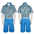 Ken cosplay kostuumset met hemelblauw overhemd met luipaardprint en bijpassende short - S / Hemelsblauw Luipaard