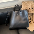Premium black large capacity leather tote bag for women daily commute laptop bag - Black