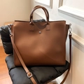 Large capacity brown faux leather tote bag designed for laptop and daily commuting - Brown