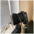 Close-up of black PU leather shoulder bag with a matching small accessory pouch - Black