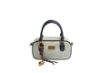 Borsa a tracolla grigio-verde con finiture in pelle nera e ciondolo in corda - Beige e nero
