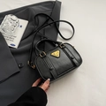 Retro black leather handbag with gold triangular logo and adjustable crossbody strap - Black without Pendant