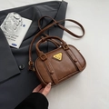 Retro dark brown mini Boston handbag with gold logo and crossbody strap - Brown No Pendant
